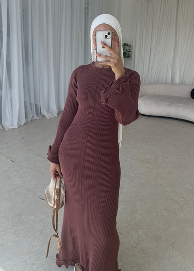 Terracotta knit lace back detail dress