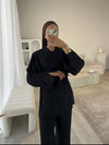 Black kimono top and trouser co-ord