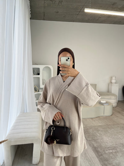 Beige corduroy kimono co-ord