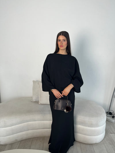(PRE-ORDER) Black cape top and skirt set