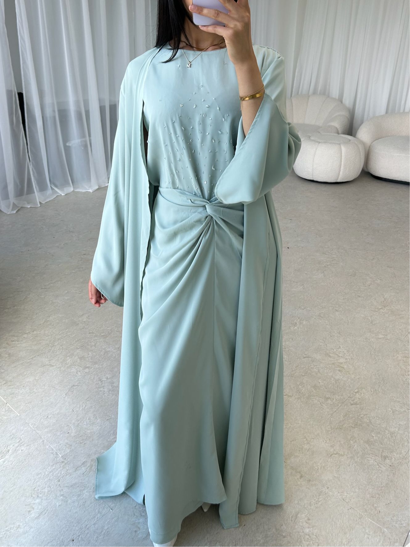 Mint 3 piece wrap set abaya