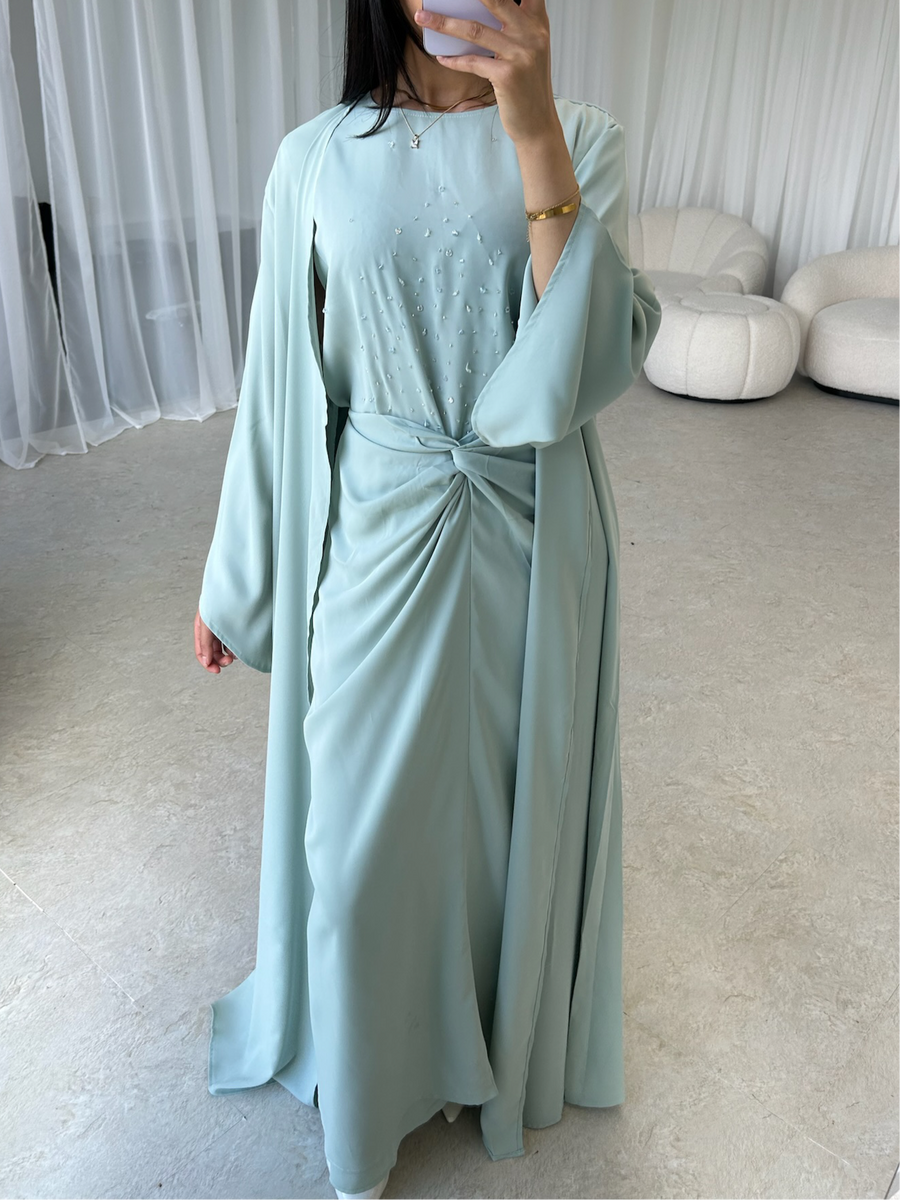 Mint 3 piece wrap set abaya
