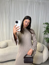 Taupe bow sleeve knitted dress