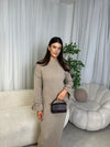 Taupe bow sleeve knitted dress