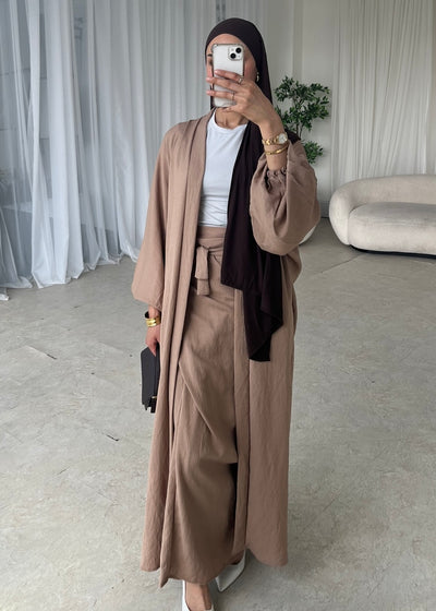 Taupe kimono and maxi skirt set