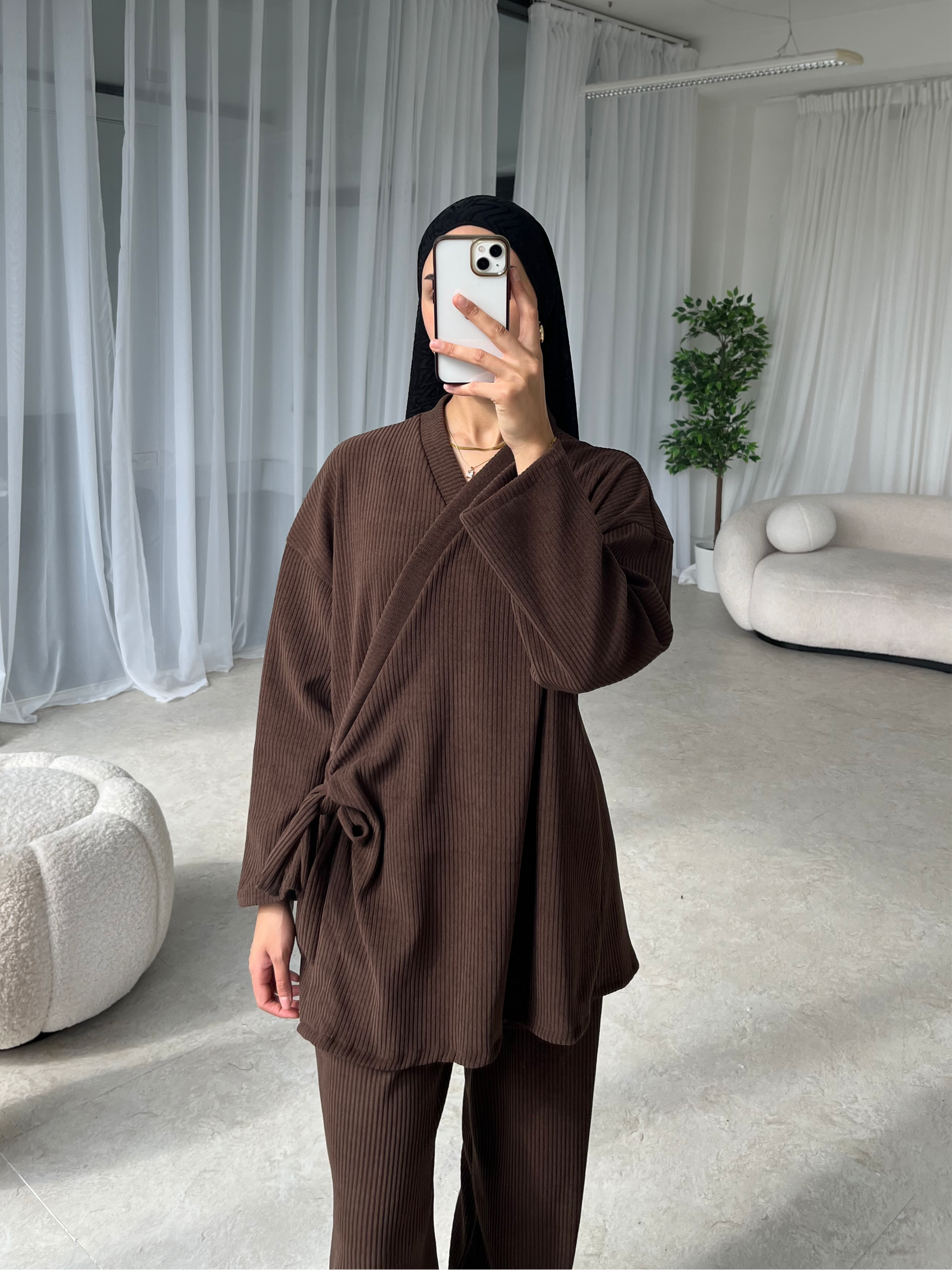 Brown corduroy kimono set