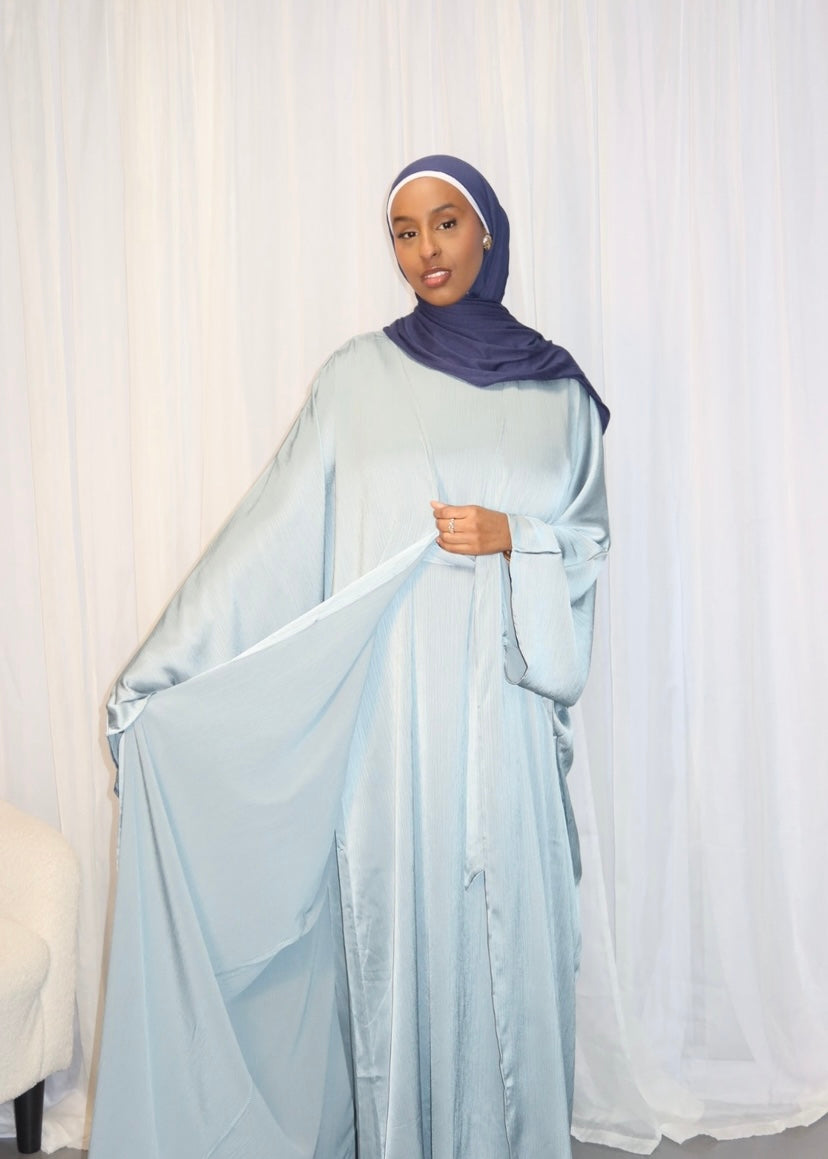 Baby blue open abaya and slip dress