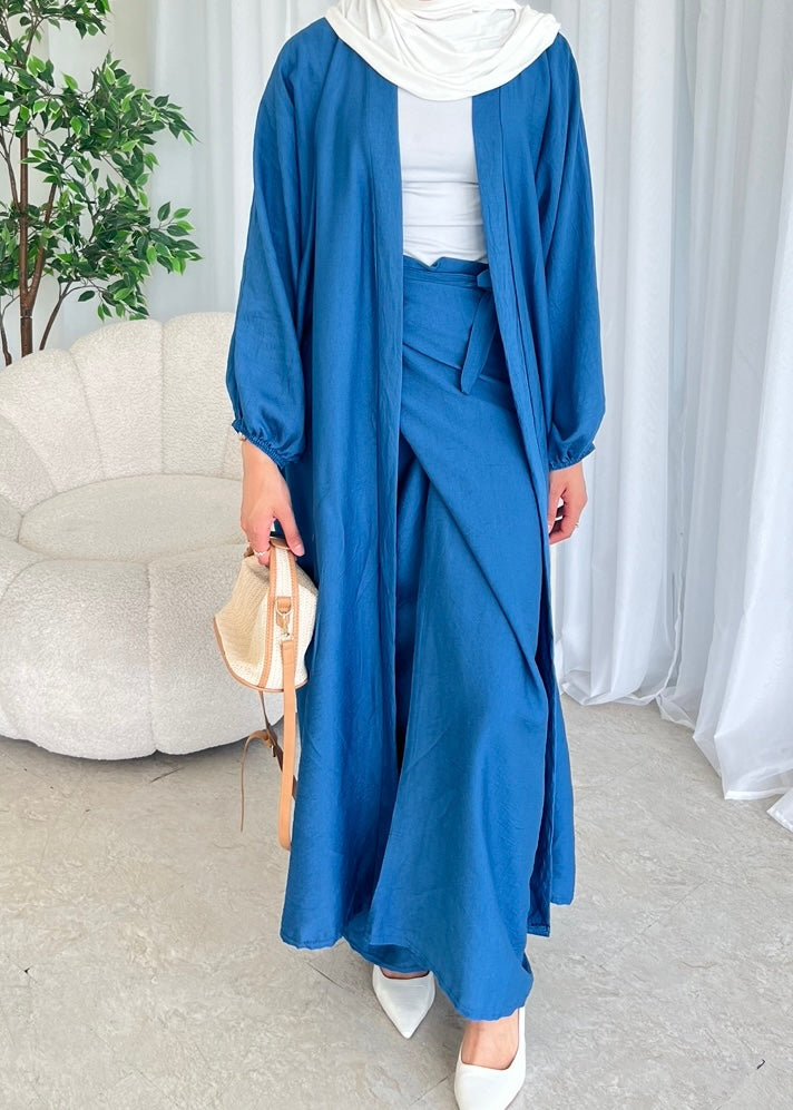 Denim blue kimono and maxi skirt set