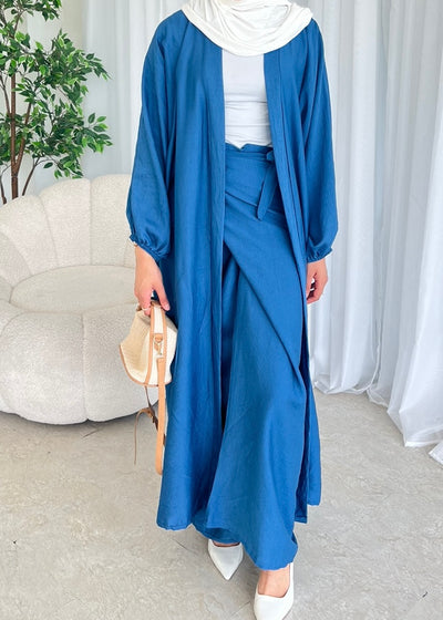 Denim blue kimono and maxi skirt set