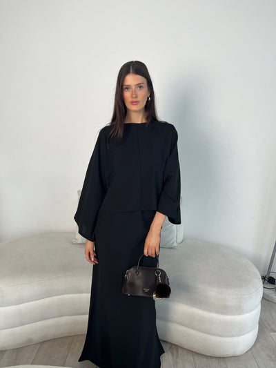 (PRE-ORDER) Black cape top and skirt set