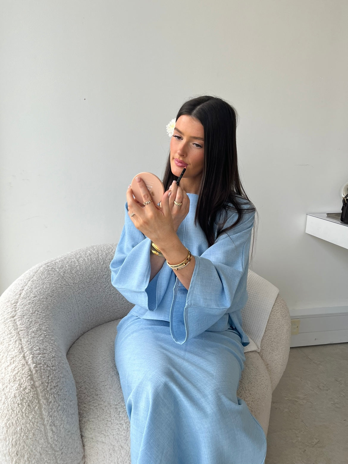 Cape top and skirt set baby blue