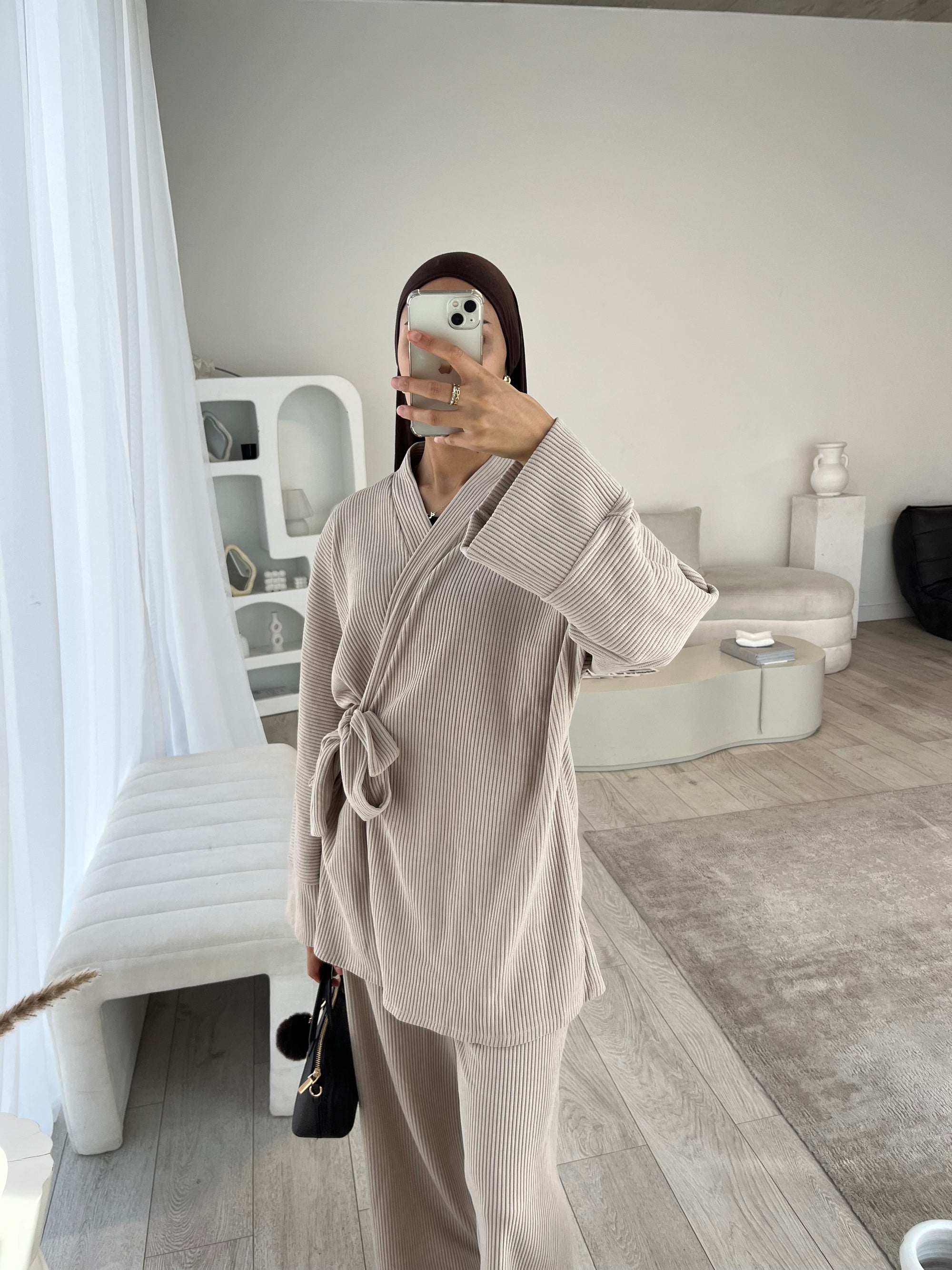 Beige corduroy kimono co-ord
