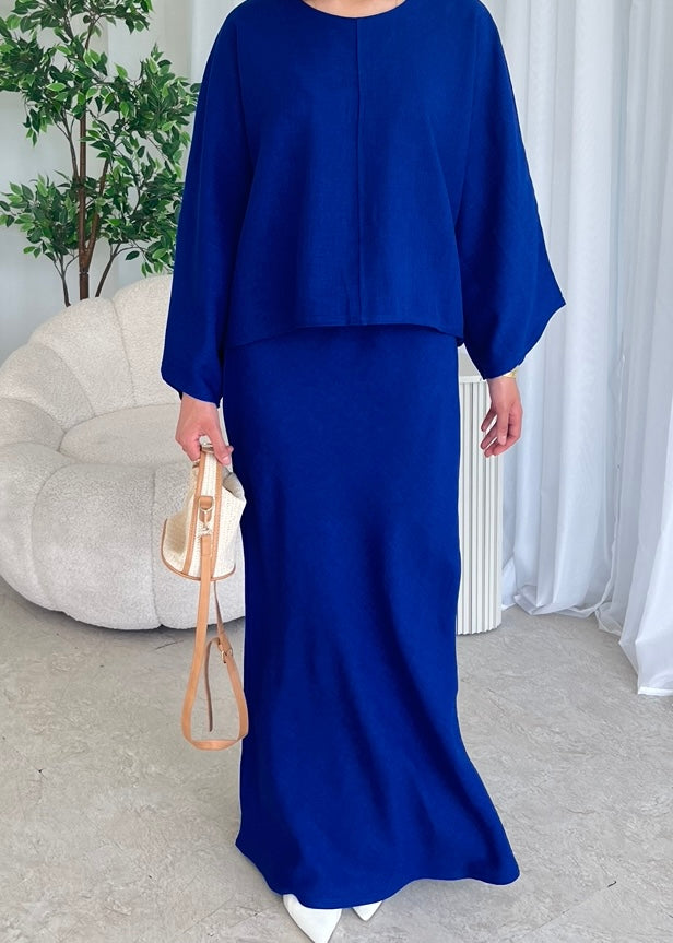 Cape top and skirt set royal blue