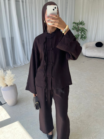 Chocolate brown top and trouser co-ord
