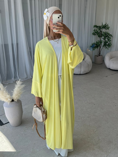 Yellow ribbed open abaya
