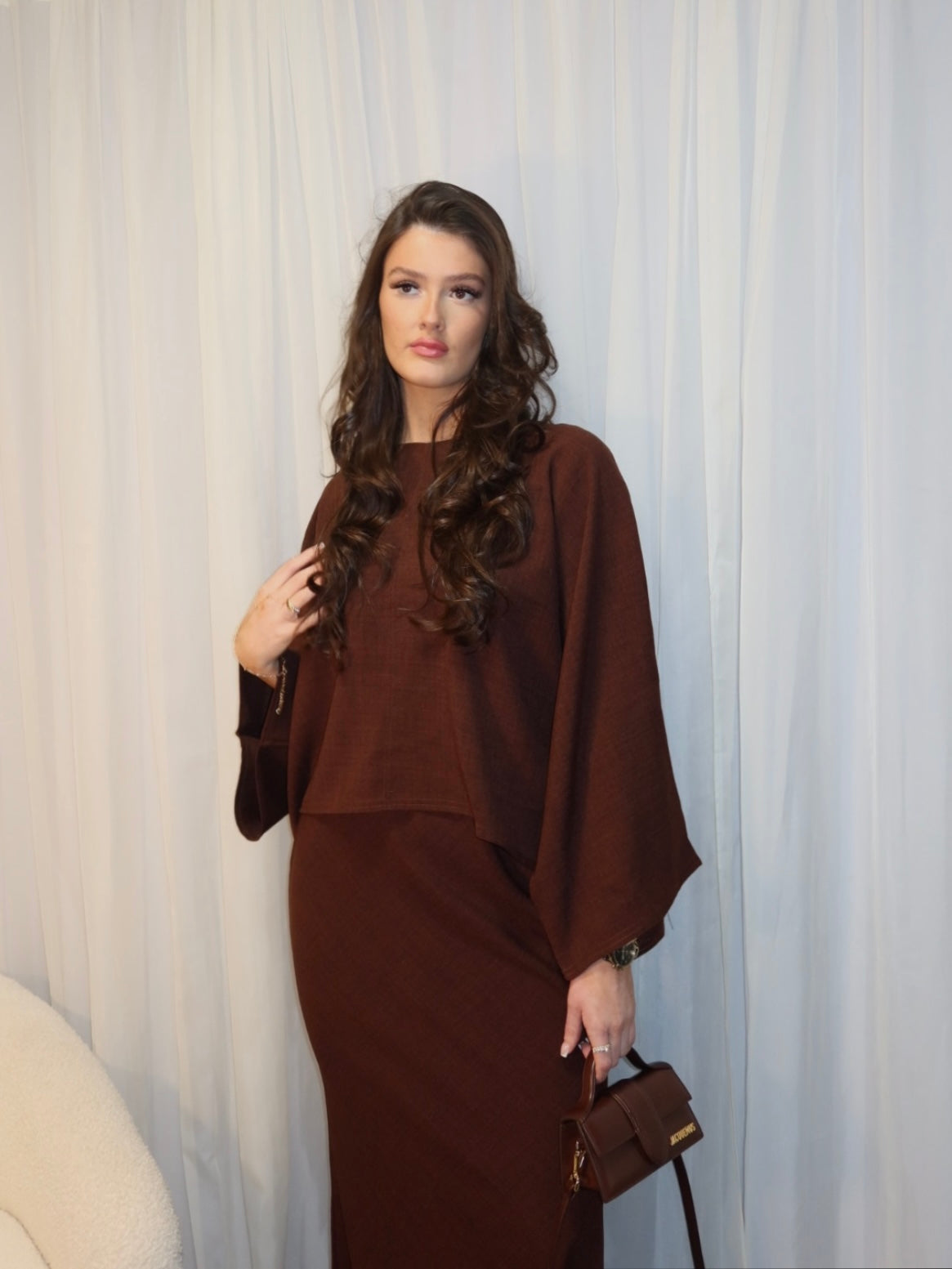 Brown cape top and skirt set