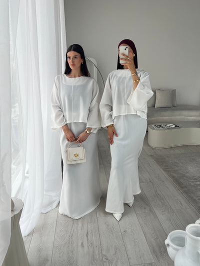 Cape top and skirt set white