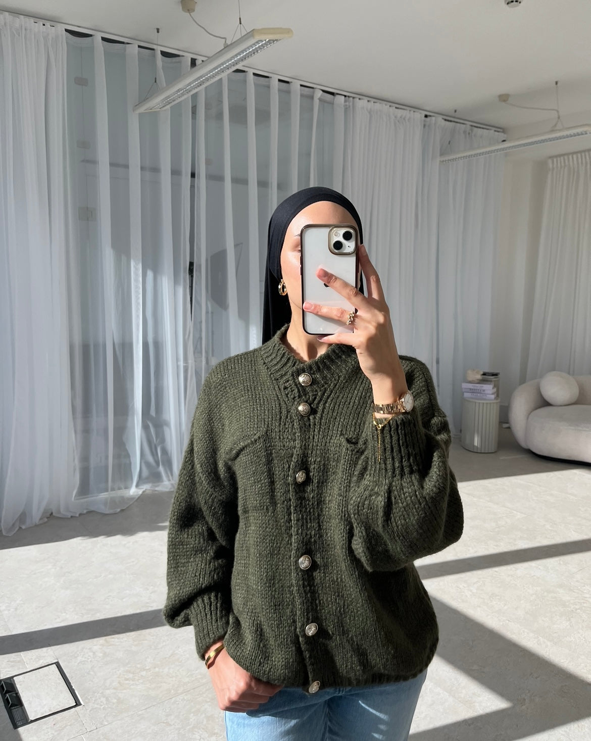 Khaki button detail cardigan
