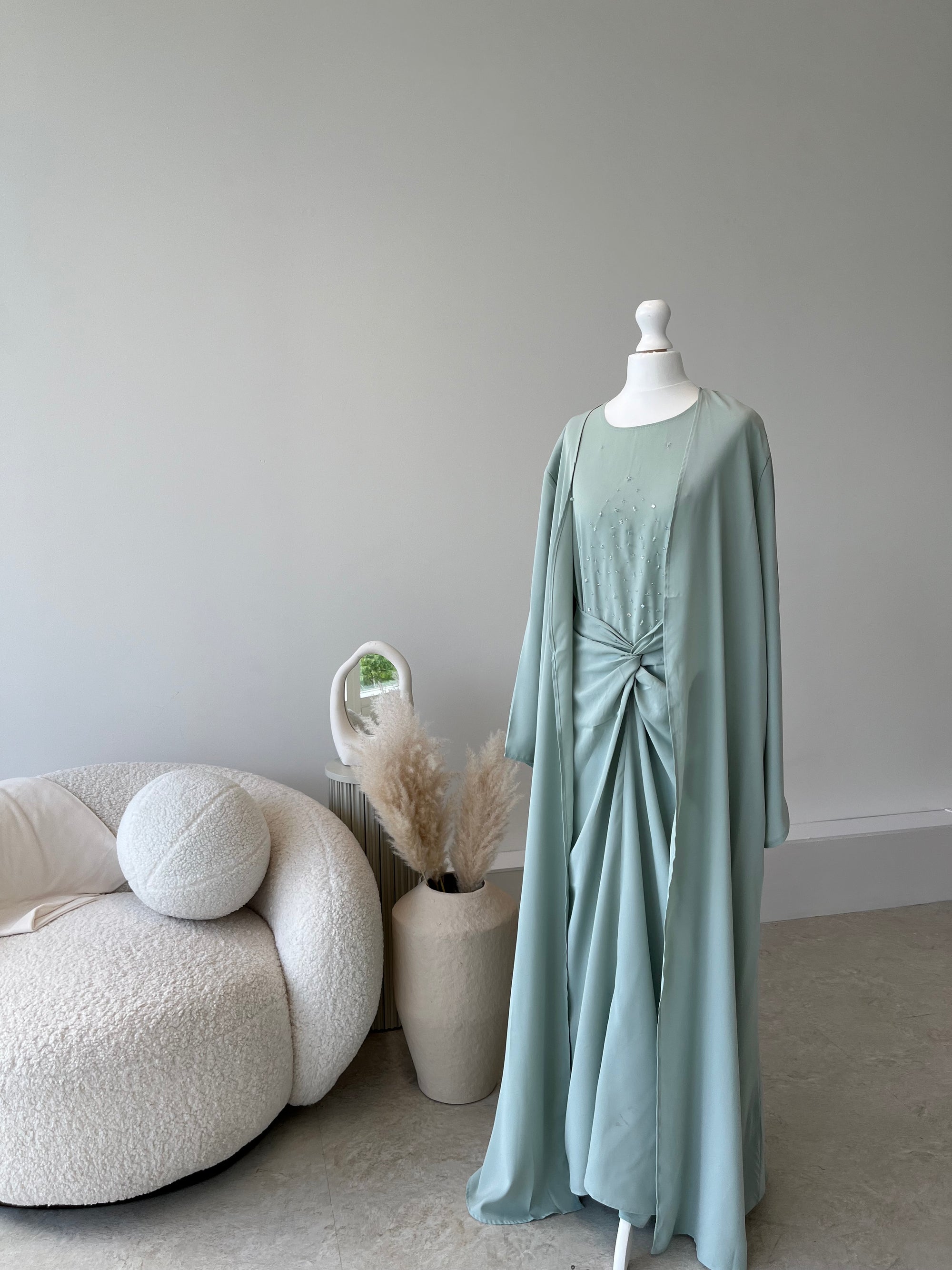 Mint 3 piece wrap set abaya