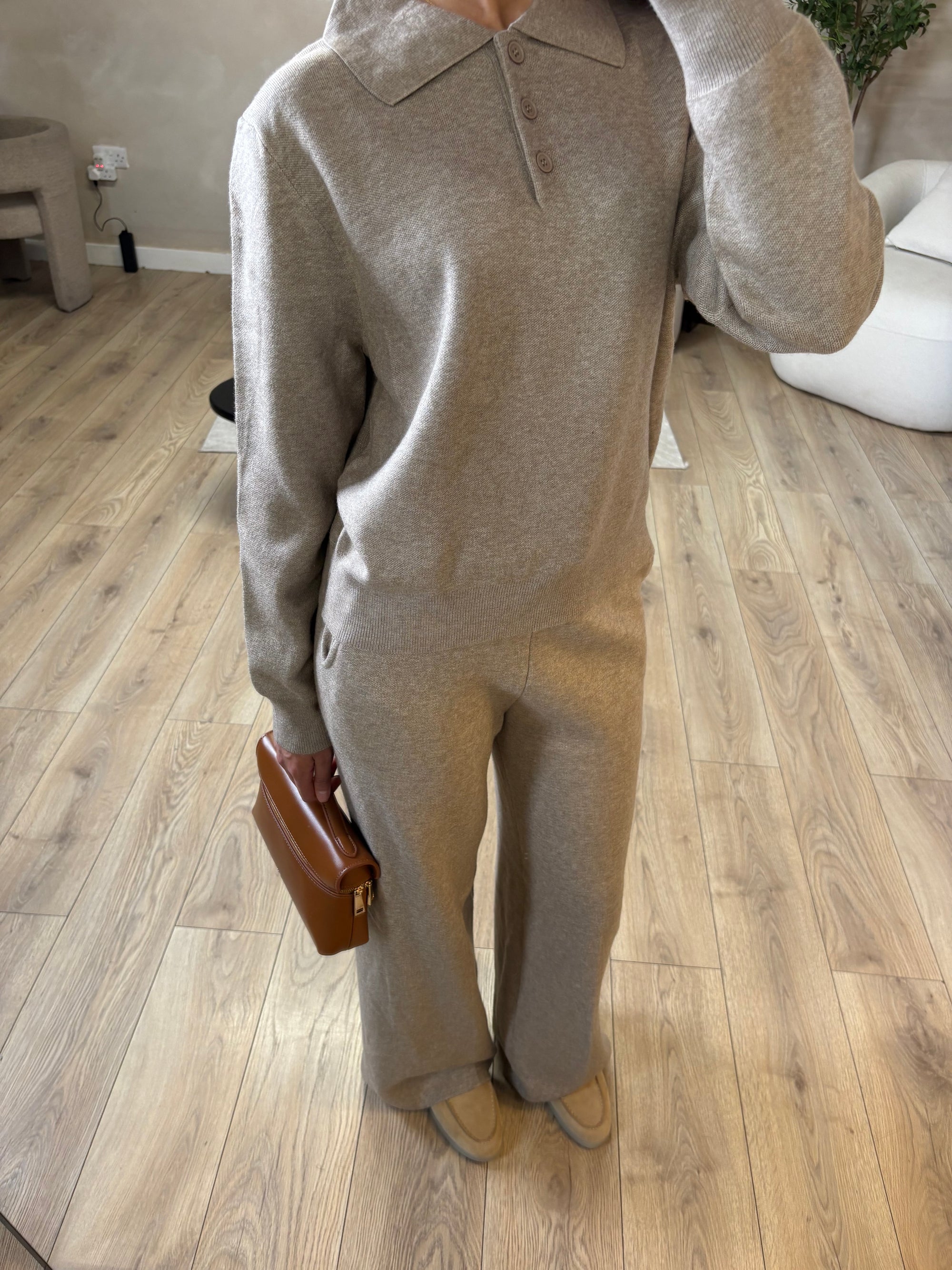 Taupe luxe knit polo set