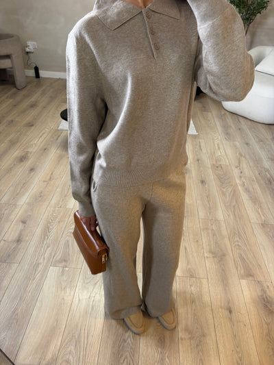Taupe luxe knit polo set