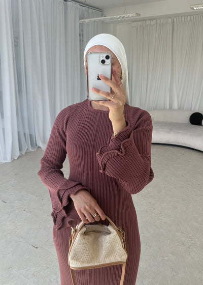 Terracotta knit lace back detail dress