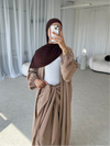 Taupe crepe open abaya with wrap tie skirt