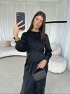 Satin tie back black dress