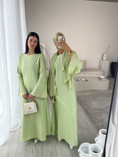 Lime green embroidered maxi dress