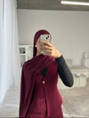 Burgundy sleeveless cardigan and wide leg trouser set