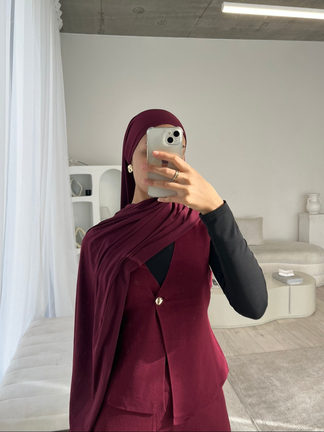 Burgundy sleeveless cardigan and wide leg trouser set