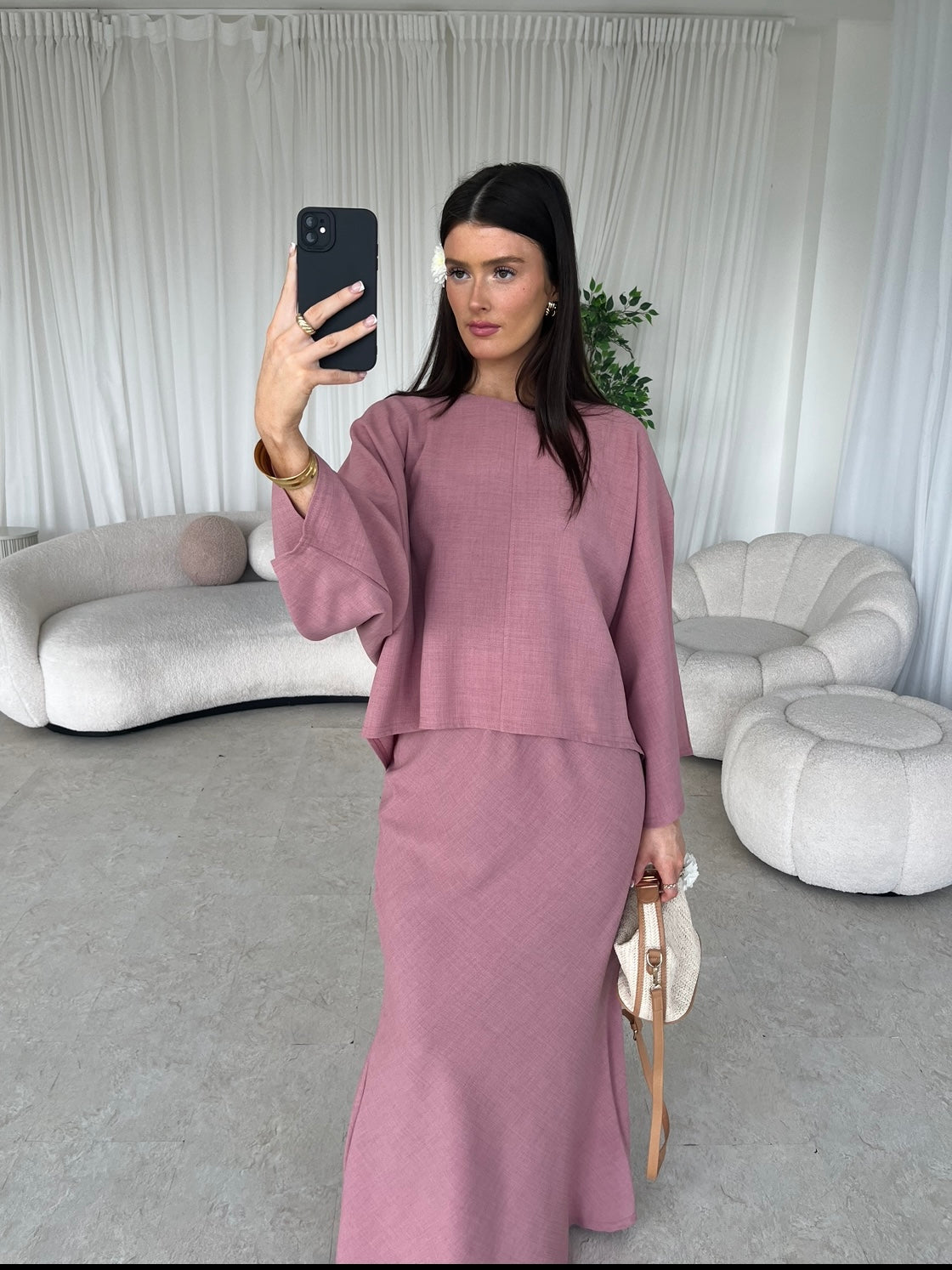 Cape top and skirt set dusty pink