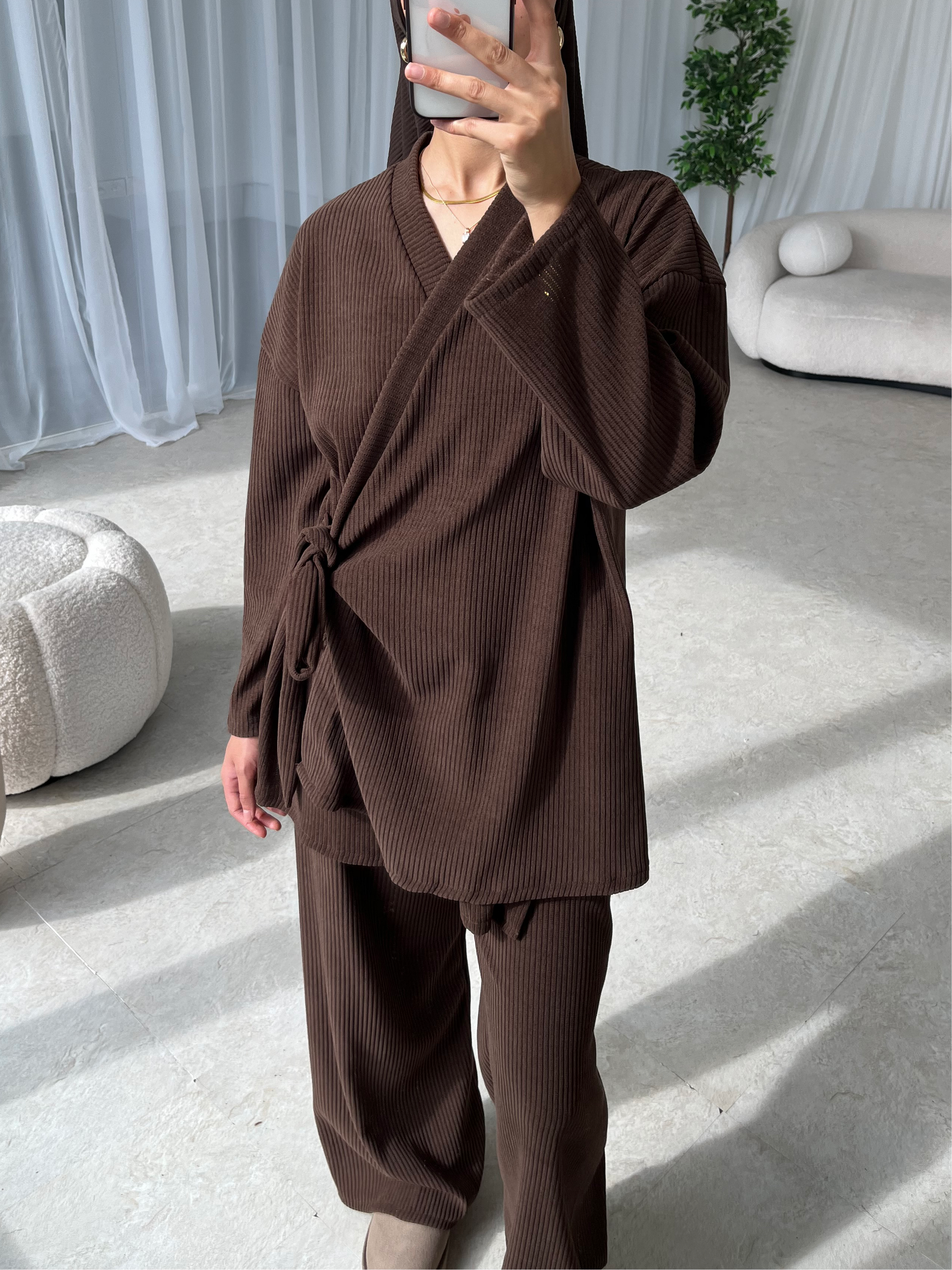 Brown corduroy kimono set