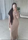 Beige maxi knitted lace back dress