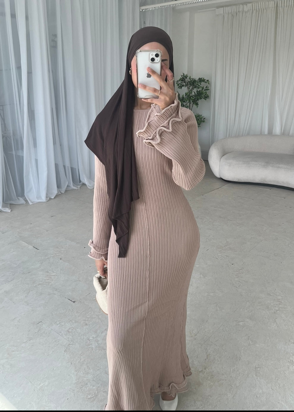 Beige maxi knitted lace back dress