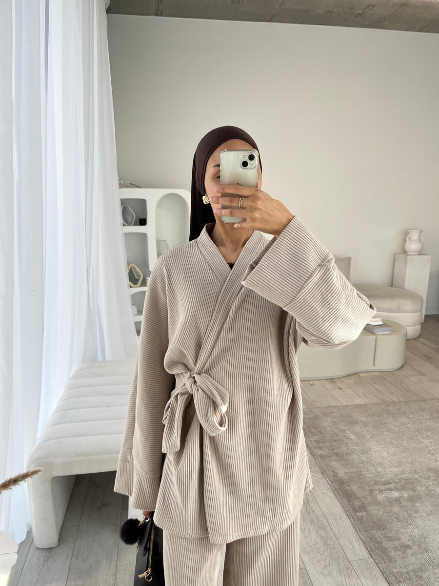 Beige corduroy kimono co-ord