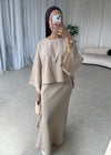 Beige cape top and skirt set