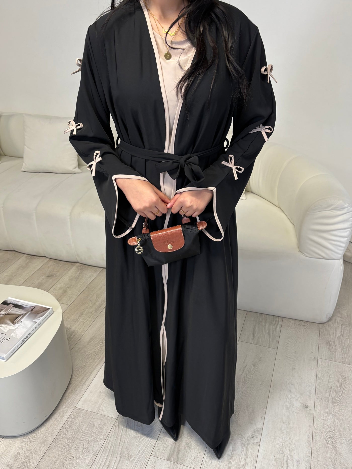 Black bow sleeve detail abaya