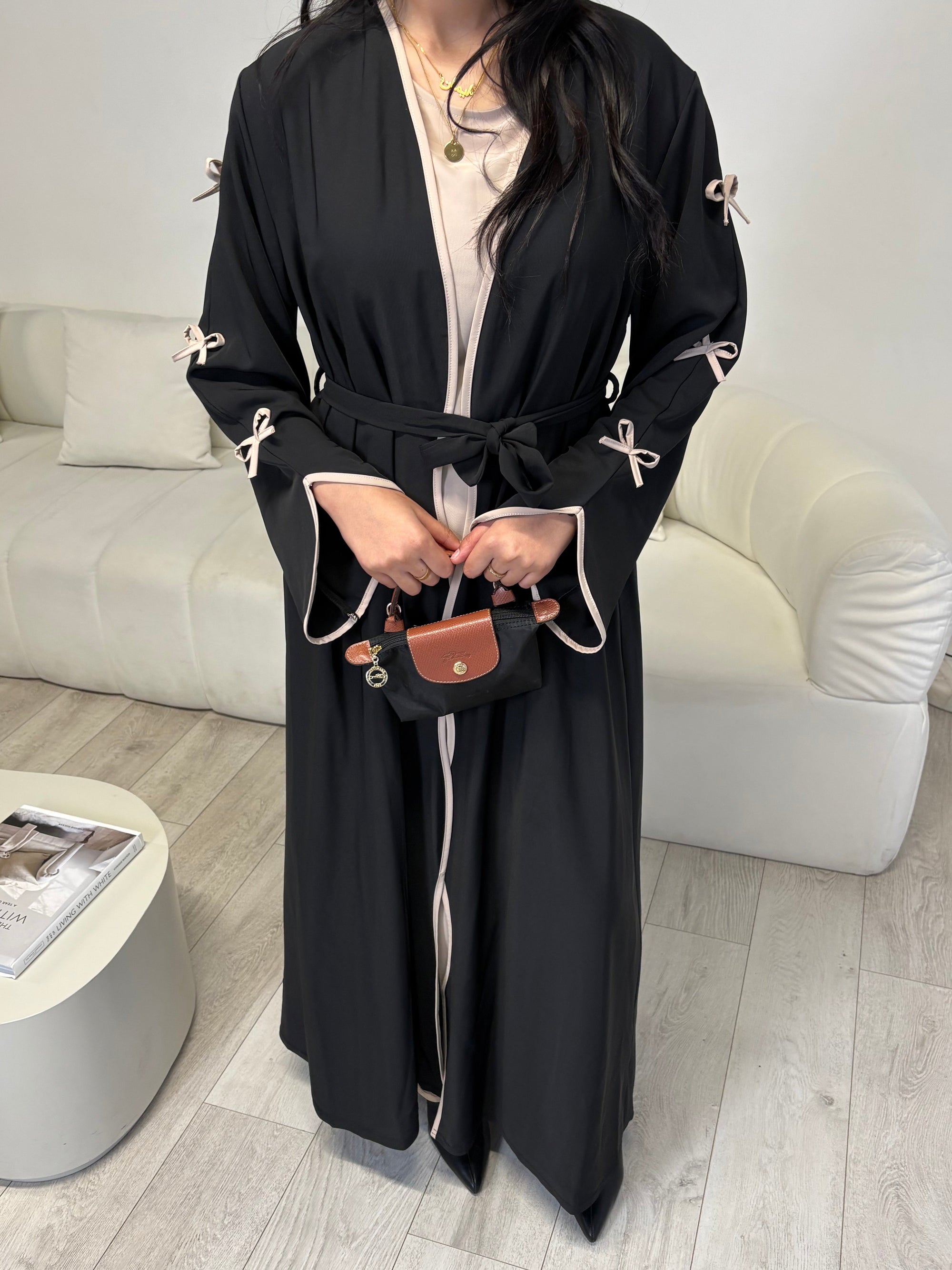 Black bow sleeve detail abaya