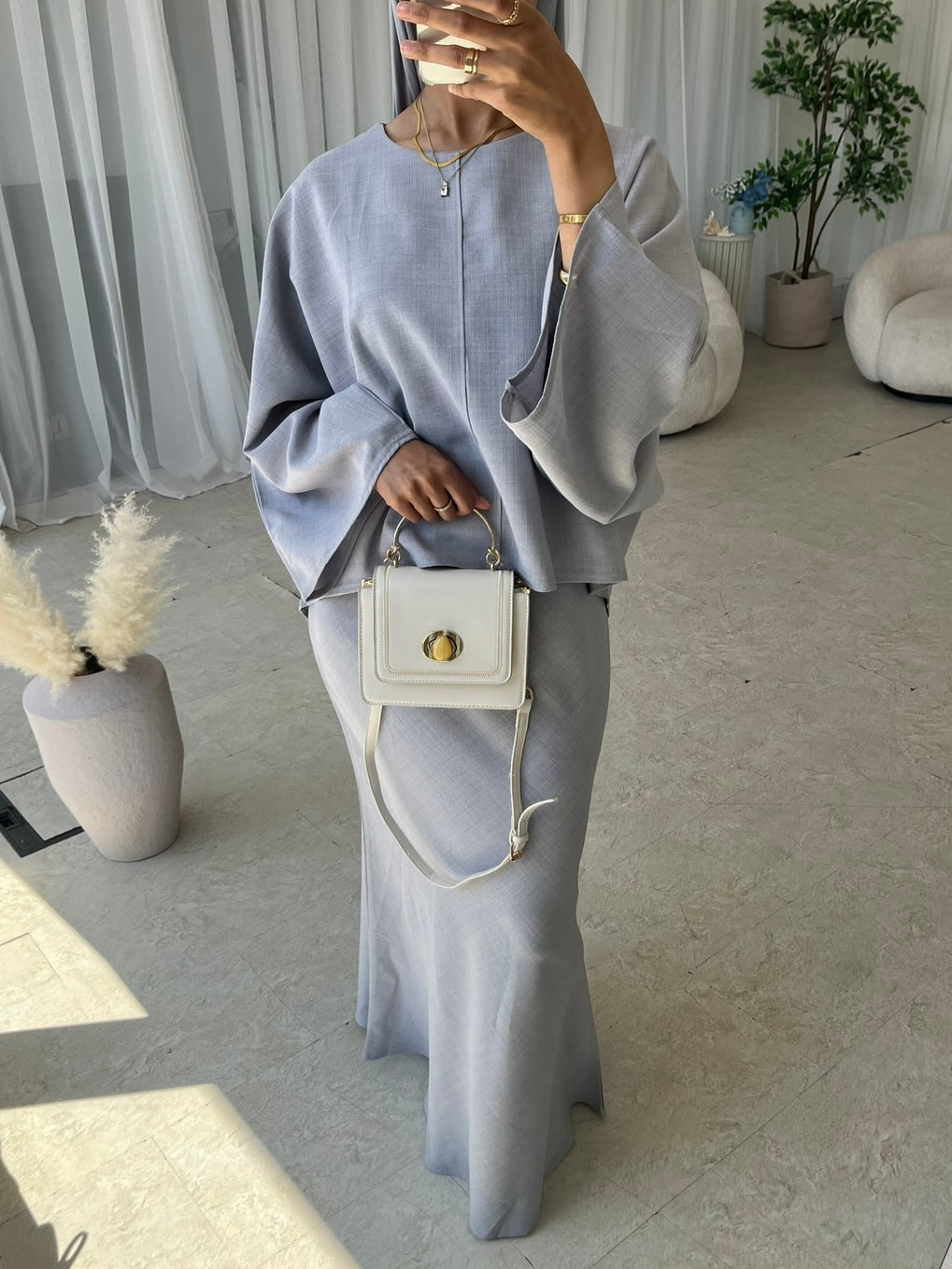 Cape top and skirt set grey