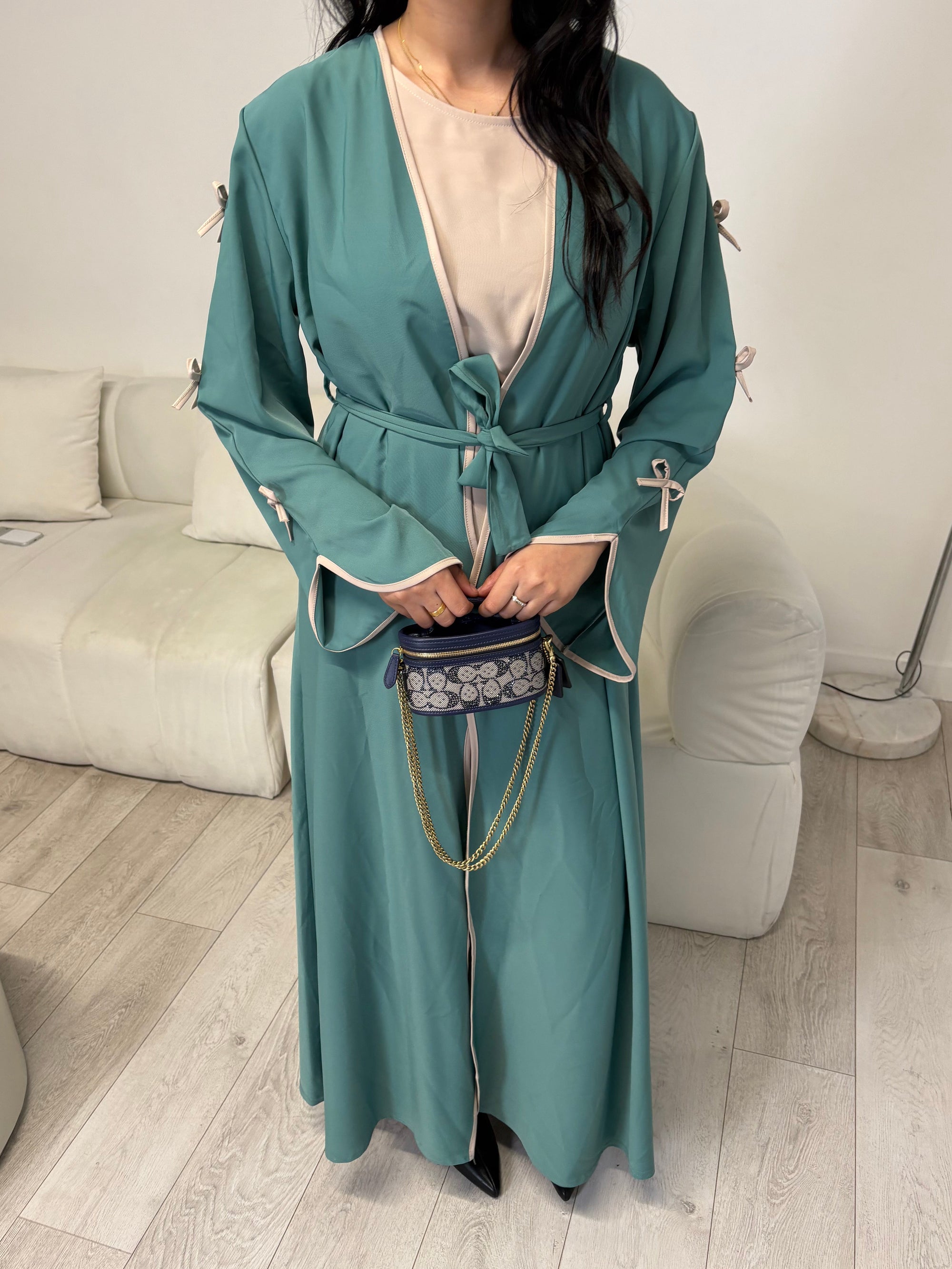 Teal bow sleeve abaya