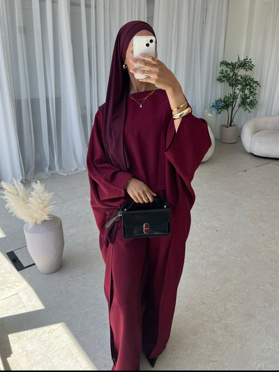 Burgundy Asymmetrical top and trouser set (TALL)