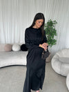 Satin tie back black dress