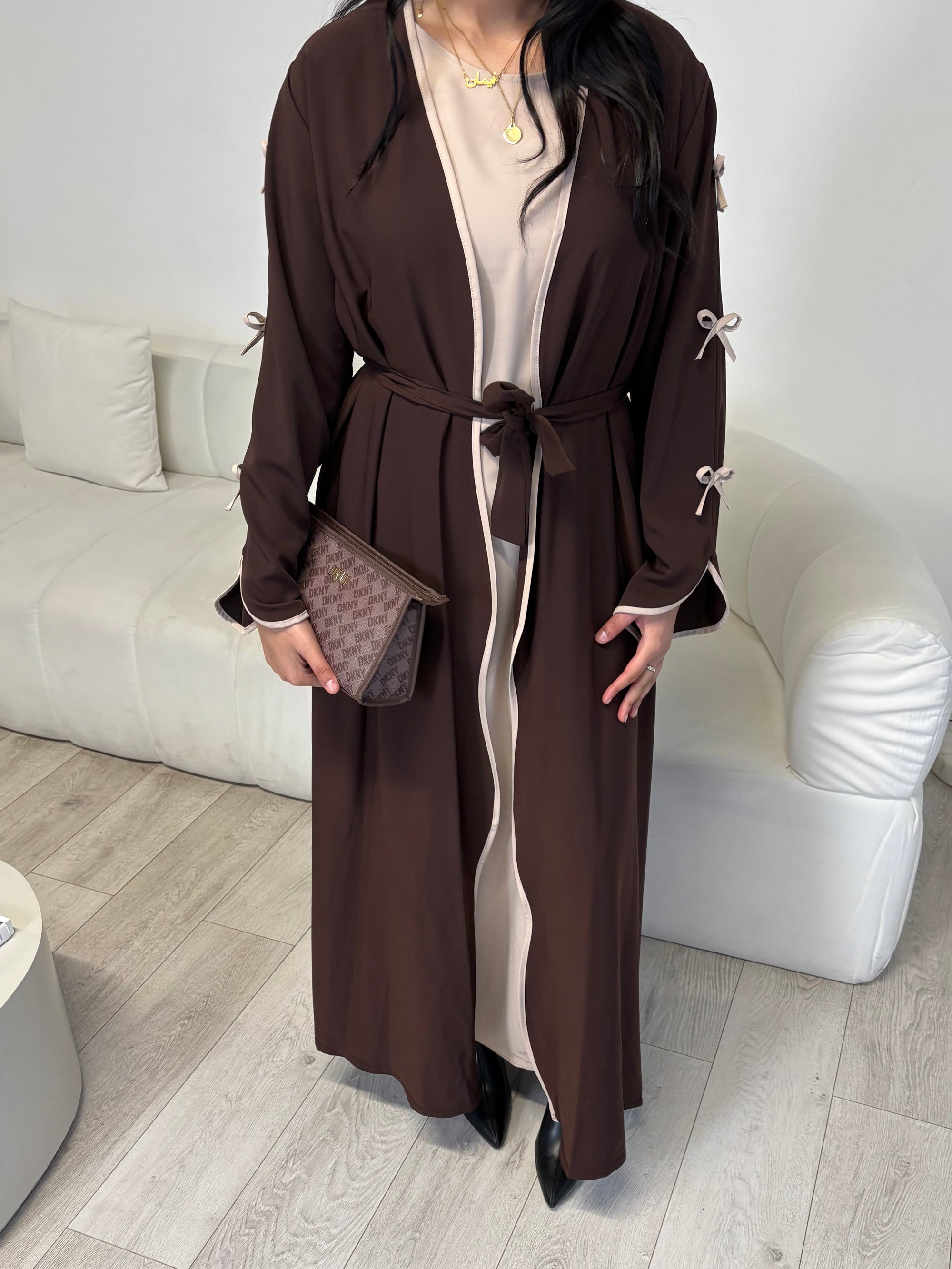 Brown bow sleeve abaya