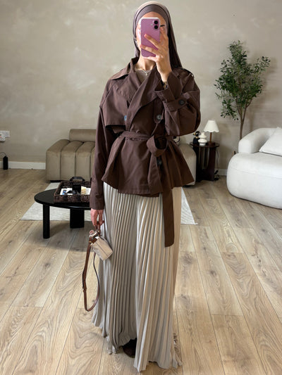 Taupe pleated maxi skirt