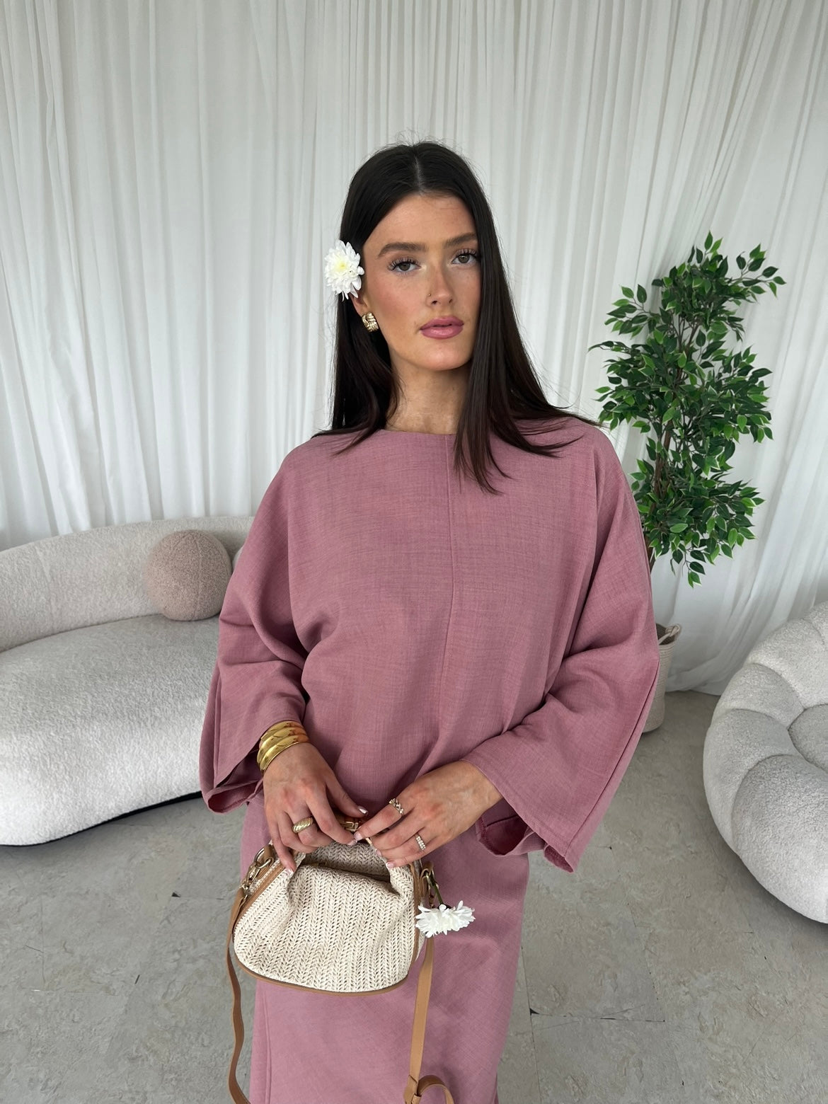 Cape top and skirt set dusty pink