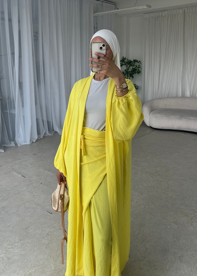 Yellow kimono skirt set