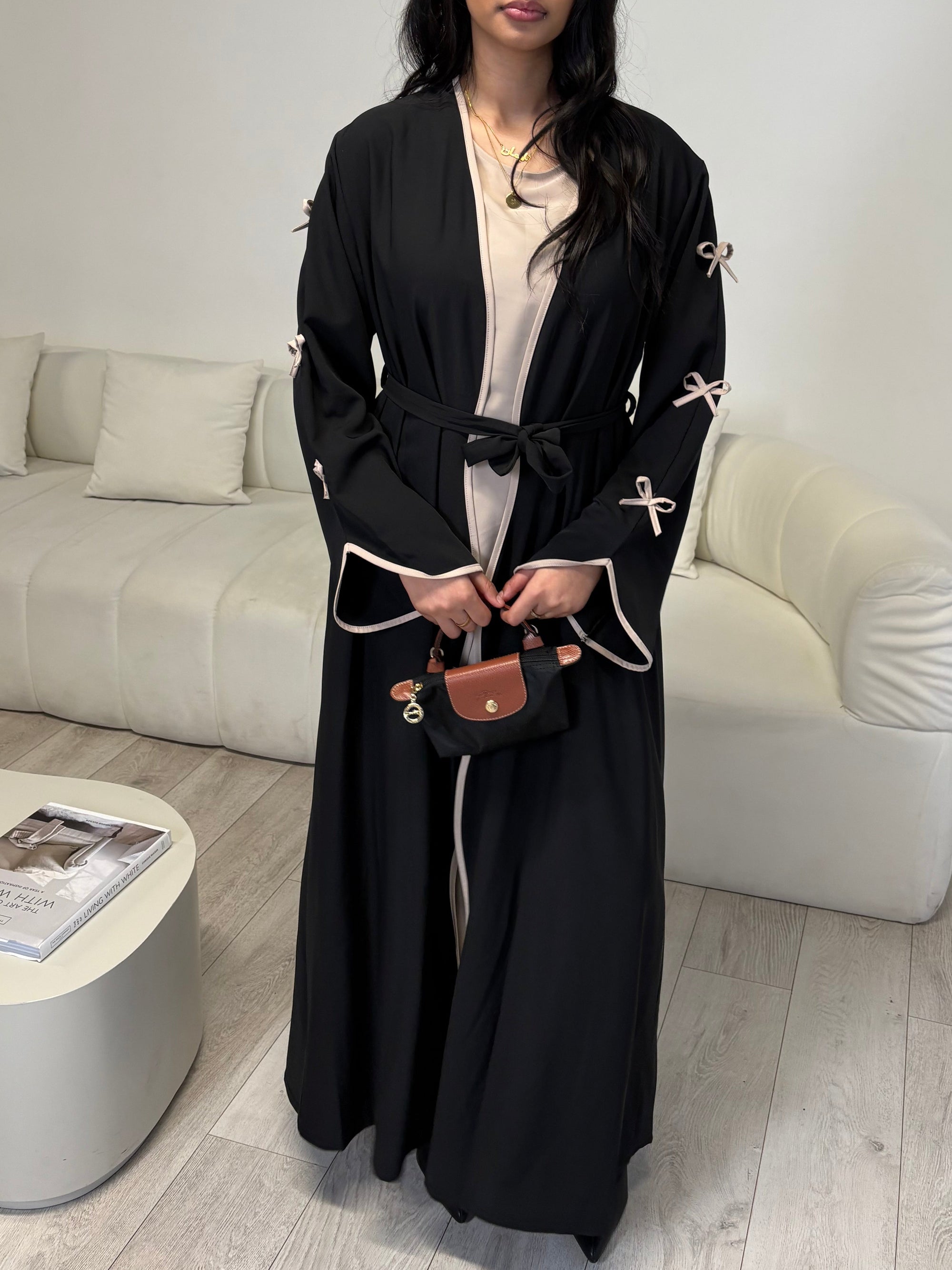 Black bow sleeve detail abaya