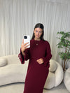 Burgundy bow sleeve knitted dress