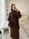 Brown knitted skirt set
